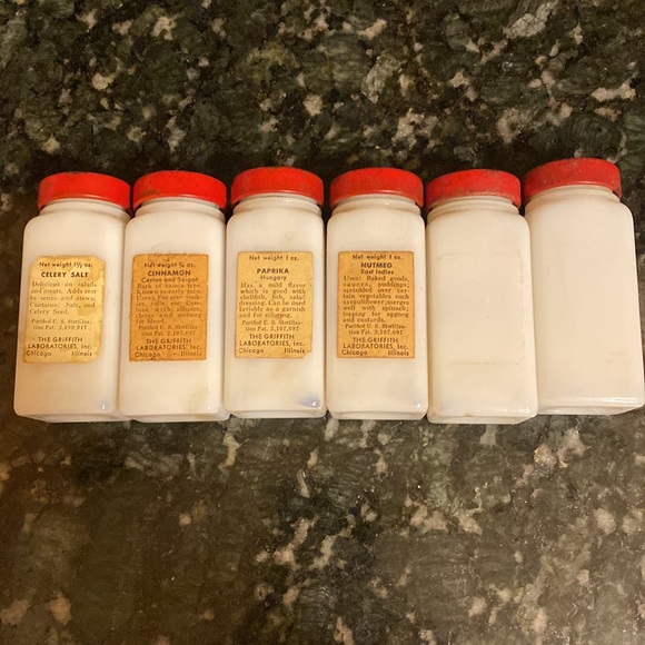GRIFFITH 1930s Milk Glass Spice Jars - Picture 5 of 6